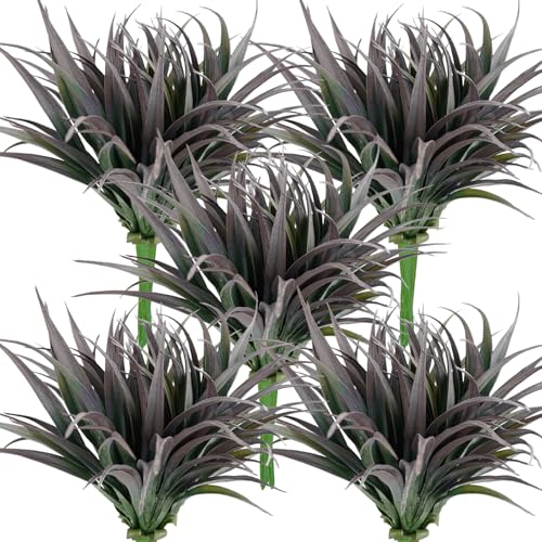 32 Pcs Artificial Grass Fake Plants 17.3in Outdoor Plants UV Resistant Faux Greenery Stems Fake Grass for Home Window Garden Office Patio Pathway Front Porch Halloween Décor Green & Black - color: Green & Black, size: 32 Pcs