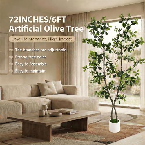 6ft Fake Olive Tree Artificial Indoor,Artificial Olive Tree with Pot,Large Olive Branches,for Home Office House Living Room Decor. - color: 6ft