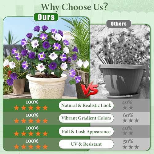 Elyum 2 Pack Artificial Flowers Topiary Ball Trees for Outdoors, 19.7" Lifelike Morning Glory Fake Bushes Plants, UV Resistant Fake Plants Faux Shrubs with Ground Spike for Porch Garden Decor (Purple) - color: Mixed Purple