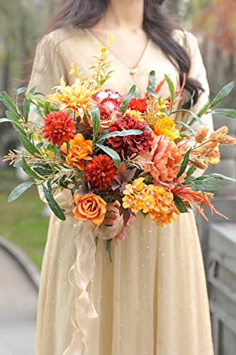 Artificial Flowers 25pcs Real Looking Red Silk Fake Flowers Combo with Stems for DIY Wedding Bouquets Bridal Shower Centerpieces Party Decorations (Orange) - color: Orange