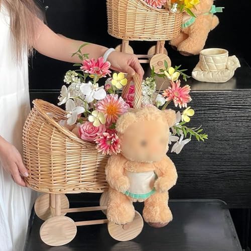 Woven Flower Basket Flower Girl Basket Wicker Basket Stroller Shaped Rattan Flower Basket with Handle Wood Baskets Woven Hand-Held Wicker Cachepot Storage Basket with Handle Wedding Home Decor