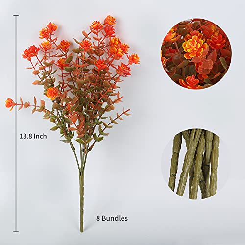 RECUTMS 8 Bundles Artificial Fall Flowers No Fade Faux Autumn Plants, Fake Indoor Outdoor Greenery Decorations for Thanksgiving Christmas Wedding Party Home Garden Fireplace Décor (Green Orange) - color: Green Orange, size: 8 Pcs