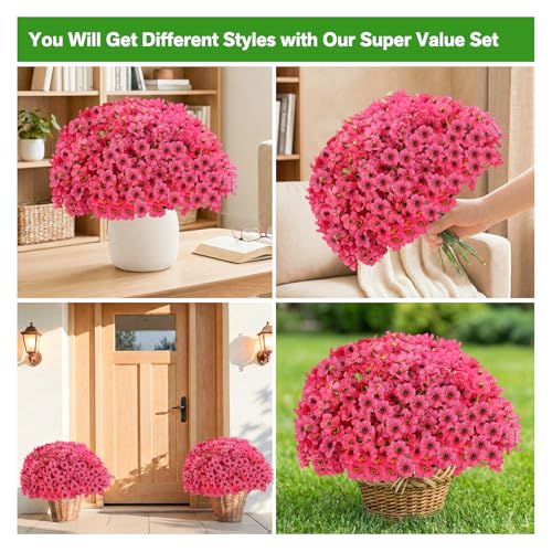 22 Bundles Artificial Flowers Outdoor Fake Plants, Faux Flowers UV Resistant with Plastic Plants, Faux Silk Flowers for Outdoors Outside Front Porch Hanging Planter Window Garden Decoration(Rose Red) - color: Rose Red, size: 22 Bundles