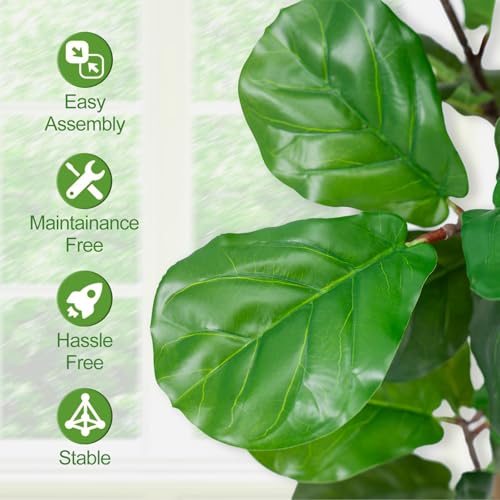 Faux Fiddle Leaf Fig Tree 6ft Tall Indoor Fake Tree in White Pot with 106 Leaves Artificial Ficus Lyrata House Plant for Indoor Home Office Bedroom Living Room Decor Perfect Housewarming Gift - size: 6ft