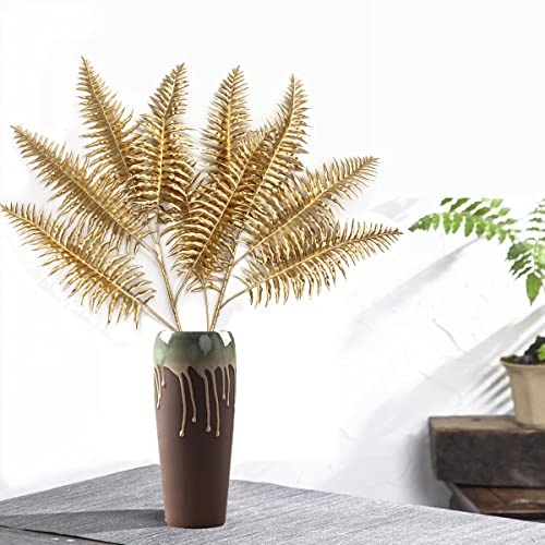 CATTREE Artificial Plants Gold Persian Grass Tall 29" 2 Pack, Fake Golden Palm Leaves Plastic Fern Boston Bushes Faux Shrubs Simulated Tropical Leaf for Party Decorations Wedding DIY Christmas Décor - color: (Tall) Golden Tropical Palm Plant - 2 Pcs