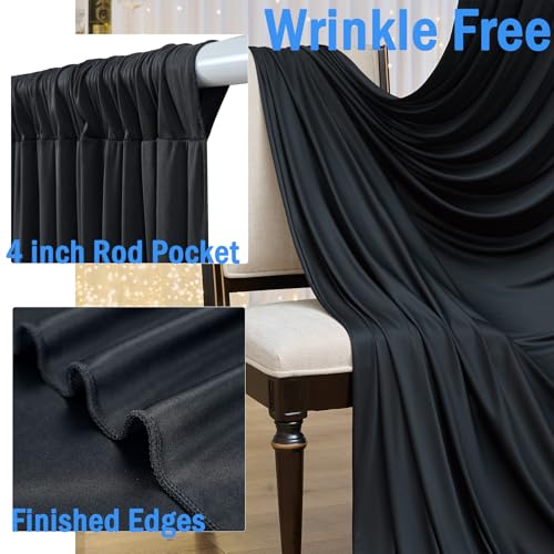 20ftx10ft Wrinkle Free Black Backdrop Curtain for Parties, 4 Panels 5x10ft Silky Polyester Photo Backdrop Drapes Back Drop Cloth Drapery for Wedding Birthday Photography Background Decor - color: Black, size: 20ftx10ft