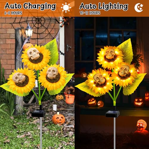 Halloween Decorations Outdoor, 3 Pack Solar Scary Skull Sunflowers Lights,Waterproof Solar Flowers Lights Garden Decor for Halloween Yard Patio Lawn Party Decor - color: Warm White, size: Skull Sunflower-3 Pack