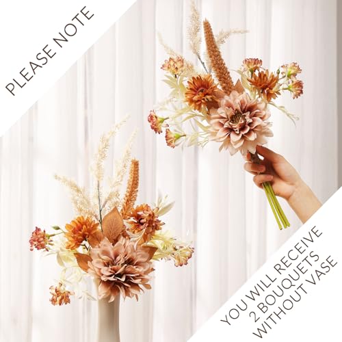 Joeabor Fake Flower Bouquet, Faux Flower Arrangement for Decorating Kitchens, Bedrooms, Bathrooms, Realistic Artificial Flowers Made of Silk & Plastic, Floral Decoration with Dahlia & Small Blossoms - color: Light Coffee & Light Coffee
