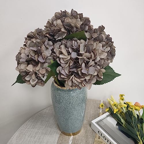 Brown Hydrangea Artificial Flowers,6 Pcs Faux Hydrangea Flowers,Artificial Hydrangeas Flowers with Stems,Fake Hydrangeas,Silk Hydrangeas Flowers with Stems for Home Decor (6, Coffee) - color: Coffee