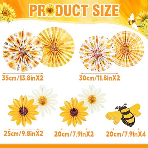 PAPER JAZZ Sunflower Paper Fan,Sunflower Party Decoration Hanging for Wall Sun Flower Paper Garlard with Bumble Bee Baby Shower for Yellow Birthday Party Bulletin Board Classroom - color: Bee&sunflower