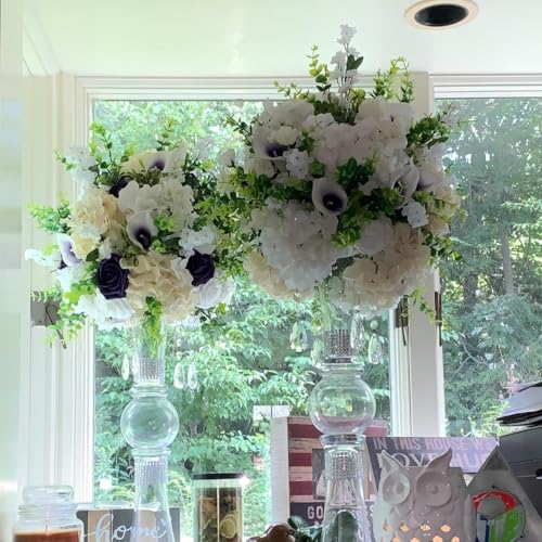 Artificial Flowers Silk Hydrangea Heads with Stems Fake Flowers for Wedding Home Party Shop Baby Shower Decor (White) - color: White