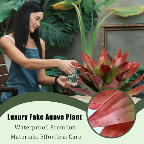 Artificial Agave Plants, Realistic UV Resistant Fake Aesthetic Plants for Outdoor Indoor, Home Decor for Garden, Porch, Doorway, Patio (2PCS, Red, Small) - color: Red, size: Small