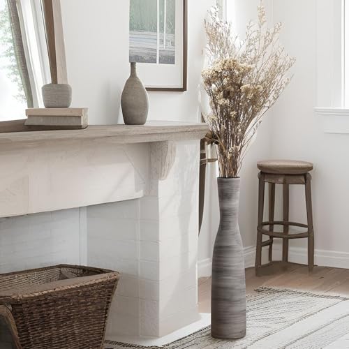 ALMA 20" Black Tall Skinny Flower Vase for Floor, Grey Modern Decorative Ceramic Vase for Living Room Floor, Dinner Table, Entryway, Fireplace, Bookshelf, Offer, Home Decor - color: Bow-black-20"