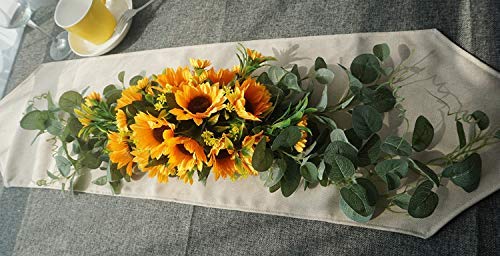 H&S BRIDAL Wedding Arch Flowers, 30 Inch Rustic Artificial Floral Swag for Door Lintel, Green Leaves Rose Peony Sunflowers Table Centerpieces Home Decoration - color: Yellow