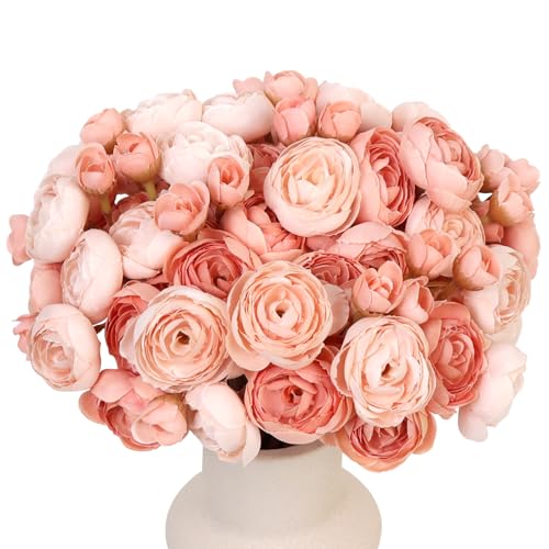 24 Pcs Ranunculus Artificial Flower Faux Silk Mini Ranunculus Flowers Fake Flowers for DIY Bouquet,Centerpieces Tables, Wedding Decor, Bridal Shower Decorations,Home Decor - color: Dusty Rose