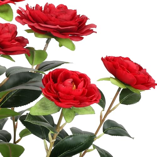Romantic Season 2FT Red Artificial Camellia Tree 2Pack, Faux Camellia Plant Fake Potted Camellia Flower Tree for Modern Home Office Living Room Floor Décor - color: Red, size: 2FT