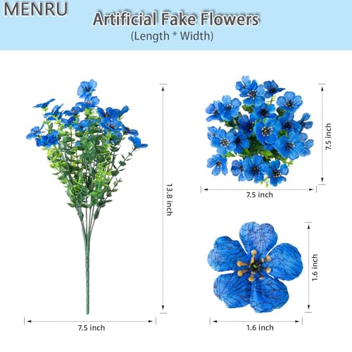 12 Bundles Artificial Flowers for Outdoor UV Resistant and Realistic, Faux Daisy Fake Flowers with Eucalyptus Leaves for Porch, Patio, Planter, Window Box, Home, Garden Decor - color: Blue