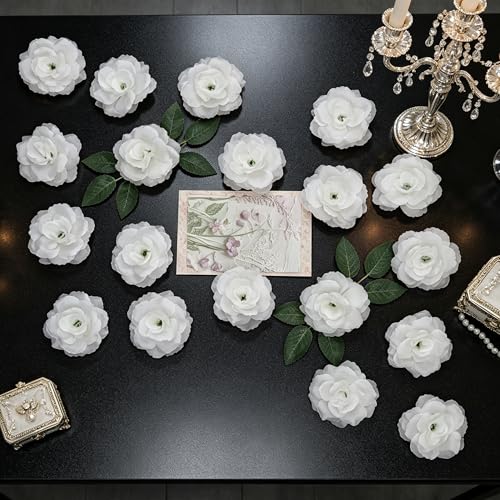 50 Pcs Rose Flower Head, Artificial Flowers Bulk for DIY Crafts, 3in Fake Rose Silk Flower Head wit Stem, Faux Flowers for Decoration, Wedding Home Party Decor Garland Decor (50, Pure White) - color: Pure White