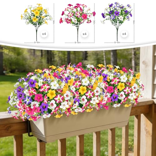 ICX 12pcs Artificial Flowers Fake Plants for Outdoors Decoration-12 Mix | Fake Silk Morning Glory Realistic UV Resistant Flowers for Outside for Pot, Front Door Porch Yard Patio Hanging Basket - color: 12pcs-mixed Colors