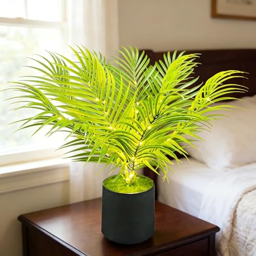 20-Inch LED Areca Palm Tree Faux Plant, USB Battery Powered | Dypsis lutescens style, USB or battery powered, Indoor home decor, Artificial tropical plant, Living room bedroom accent - color: Chrysalidocarpus Lutescens