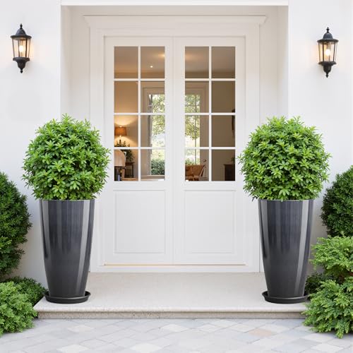 QCQHDU 21 inch Tall Planters for Outdoor & Indoor Plants, 2 Pack Sturdy Plant-Flower-Tree Pots for Front Porch Patio Deck Living Room Decor - color: Dark Grey, size: 21 inch