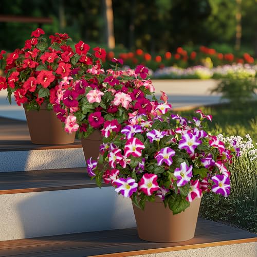 19 Inch Artificial Fake Flowers for Outdoor,4 Pcs Faux Silk Petunias Spring Flowers for Outside for Indoor Porch Planter Front Door Garden Patio Window Box Home Decor(Double Red Lotus) - color: Double Red Lotus