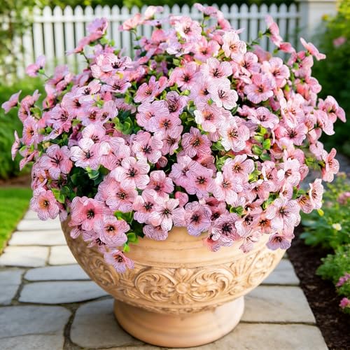 Artificial Flowers 12 Bundles, Faux Daisy and Eucalyptus Greenery Stems for Outdoor Indoor Decor - Fake Plants for Home, Garden, Patio, Porch Decoration - color: Pink