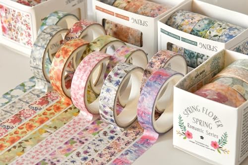 Flowers Washi Tape Set 30 Rolls Floral Patterns Decorative Skinny Slim Masking Tapes for Arts, DIY Crafts, Journals, Planners, Scrapbook, Wrapping (Blossoms Flourish) - color: Blossoms Flourish