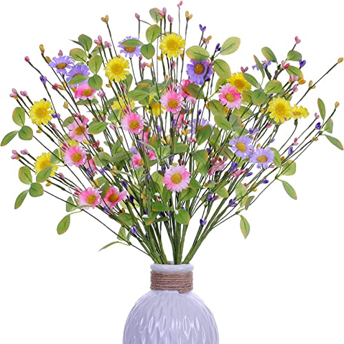 Yawwind 6 PCs Artificial Summer Flowers 17 Inches Spring Flower Branches Faux Floral Picks with Daisy Wildflowers for Vase Home Indoors Flower Arrangements Table Centerpieces Decor