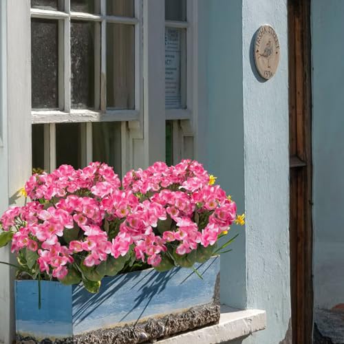 4Pcs Pink Geraniums Artificial Flowers Realistic for Outdoors 14" Faux Silk Geraniums for Outdoors UV Resistant Fake Flowers for Planters Home Garden Porch Balcony Patio Cemetery (Pink) - color: Pink