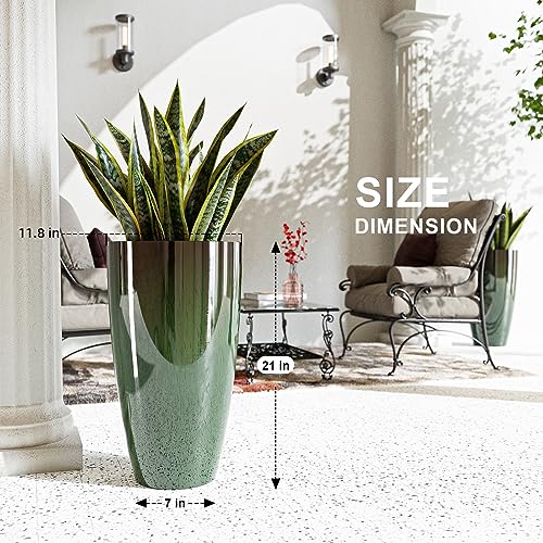 QCQHDU 21 inch Tall Planters for Outdoor & Indoor Plants, 2 Pack Sturdy Plant-Flower-Tree Pots for Front Porch Patio Deck Living Room Decor - color: Green, size: 21 inch