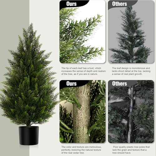 Vitalismo Artificial Topiary Cedar Trees 3FT Tall 2 Set, Outdoor Indoor Faux Pine Shrubs Plants, Realistic Fake Plants Front Porch Decor, Artificial Bushes Cypress for Home Front Door Offices - color: Cedar, size: 3ft