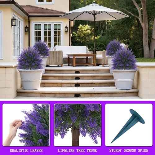 Yangrass Artificial Lavender Topiary Bushes with Ground Spike, 24" Set of 4 Faux Lavender Boxwood Ball Trees UV Resistant Fake Greenery Plants for Indoor & Outdoor Spring Porch Decor - color: Lavender 4pc