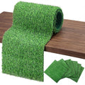 7 Pcs Artificial Grass Table Runner Set 12" x 36" Faux Grass Table Runner 12" x 12" Green Square Placemats Washable for Golf Themed Party, Dining Decorations, Wedding, Turf Patch DIY Craft
