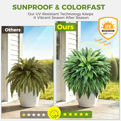 Suntee 48" Large Artificial Ferns 2 Pack, Realistic Fake Boston Fern Plant with 100 Bendable Fronds, UV Resistant Zero Maintenance Faux Bush for Outdoors Garden Patio Porch Living Room Home Decor