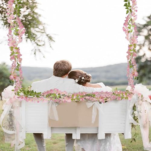 Wisteria Flower Vines Garland, Artificial Flower Strings, Fake Hanging Flowers, Silk Wisteria Garland Flowers, Flower Vine for Wedding Garden Decor （Peach - 20 Vines） - color: Peach - 20 Vines