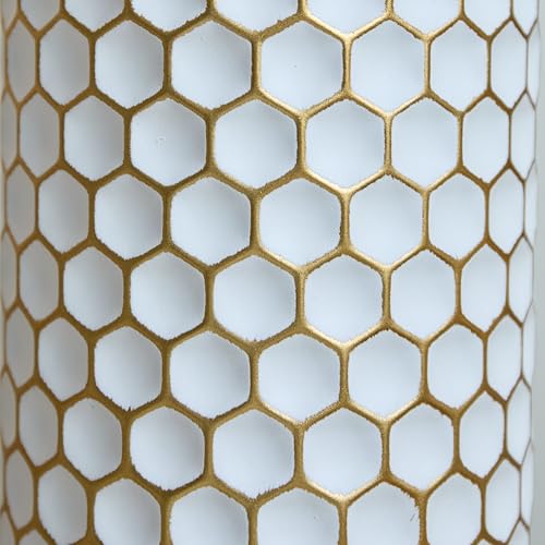 Metal Floor Vases Decorative, Set of 3 Flower Arrangement Stand, Gold＆White Hexagon Metal Floor Vases for Living Room, Bedroom & Entryway, 32.6", 28.34", 24" H (Gold＆White Hexagon) - color: Gold＆white Hexagon