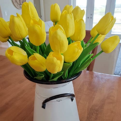 UKELER Artificial Yellow Tulip Flowers 24 Pcs Artificial Flowers Bulk Real Touch PU Tulip Flowers for Floral Wreath Arrangement Wedding Bouquet Home Decoration - color: Yellow