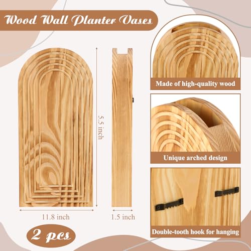 2 Pack Wooden Wall Vase with 40 Pcs Dried Pampas Grass Decor, Boho Pampas Grass Fall Farmhouse Hanging Planter for Hallway, Bedroom, Living Room, Dining Room, Office - style: Farmhouse Style
