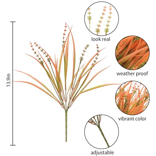 10 Pcs Fall Flowers, UV Resistant Artificial Fall Plants Outdoor Plastic Fake Fall Flowers Faux Monkey Grass Shrubs Bushes for Indoor Outside Planters Porch Window Box Home Decor - color: Bright Orange, size: 10pcs