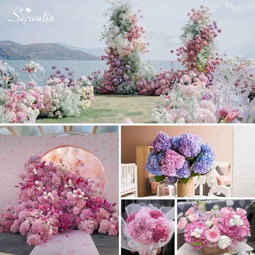 Serwalin 𝟱𝙋𝘾𝙎 Real Touch Hydrangea Artificial Flowers with Long Stems,20in Magenta Latex Large Lifelike Faux Hydrangea Flowers for Home Decor Wedding Bouquets Centerpieces - color: Magenta Pink, size: 5PCS