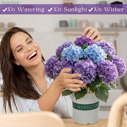 Suncalla 2 Pack Artificial Hydrangea Flowers in Pot, 20 Inch Faux Silk Hydrangea Arrangement, Gradient Purple Potted Fake Flowers for Table Centerpiece, Home, Wedding, Entryway Decor(Gradient Purple) - color: Gradient Purple