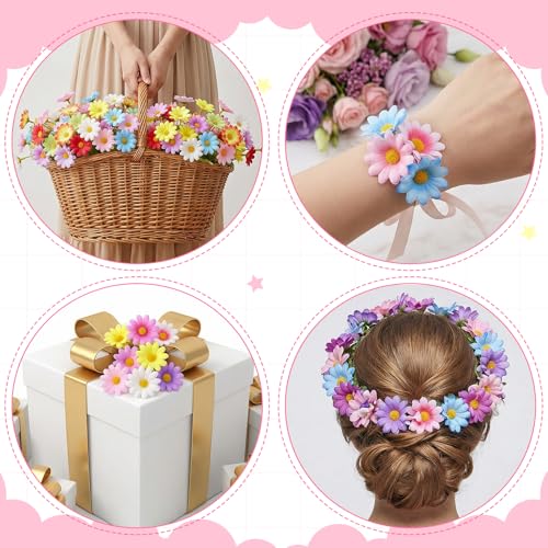100 Pcs Fabric Daisy Flower, 4 cm Artificial Daisies, Small Fake Flowers, Mini Faux Flowers for Crafts for Easter Bonnet, DIY Wreath Wedding Craft Party Table (Mixed Color)