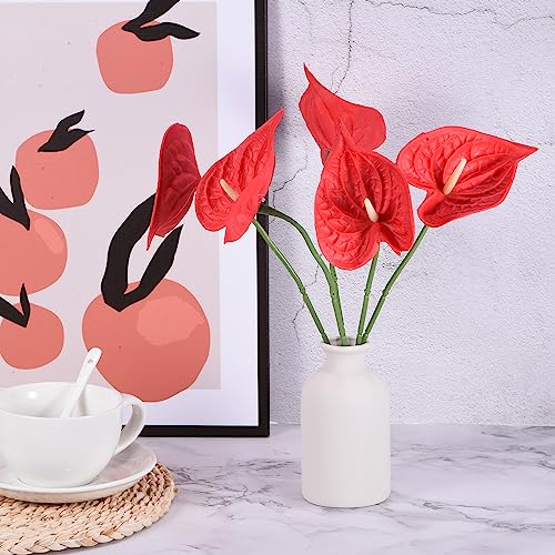 PATIKIL 13" Artificial Anthurium Lily Flowers, 10 Pack Permanent Flower Floral Arrangements Bouquet for Home Decor Bridal Wedding Festival Party, Red - color: Red