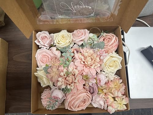 Artificial Flowers Pink Combo Silk Mix Fake Flowers with Stem for DIY Wedding Arch Bridal Bouquets Baby Shower Centerpieces Party Wall Home Decorations - color: Pink&pink