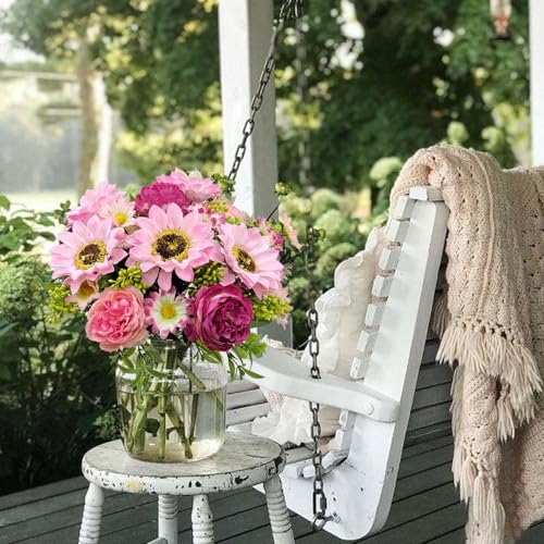 3 Pcs Fall Flowers Artificial Mums Silk Fake Mums Bouquet Faux Floral Arrangements Home Indoor Outdoor Planter Decor Party Wedding Table Autumn Decoration (Purple, Pink) - color: Purple, Pink