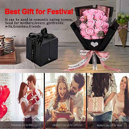 EIGHTOWN Roses Bouquet Artificial Flower - Preserved Pink Rose Flowers with Love Necklace for Her - Unique Gifts Valentine's Day, Mother's Day, Thanksgiving, Birthday, Anniversary - color: Cute Pink