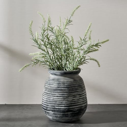 SIDUCAL Ceramic Rustic Farmhouse Flower Vase, Pottery Decorative Flower Vase for Home Decor, Table, Living Room Decoration, Shelf Decor, Mantel, 7.3 Inch, Black - color: Black