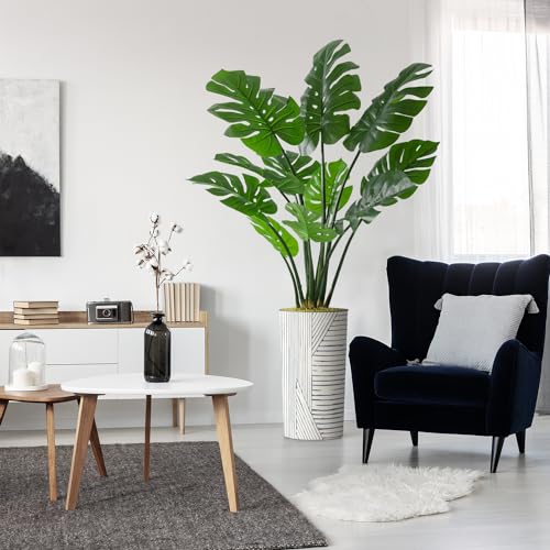 Artificial Tree in Geometric Pattern Planter, Fake Monstera Silk Tree for Indoor and Outdoor Home Decoration - 65" Overall Tall (Plant Pot Plus Tree) - style: Monstera Plant