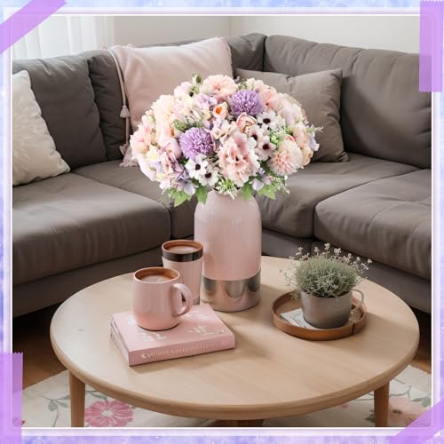Tigeen Peonies Artificial Flowers Faux Roses Silk Flowers Hydrangea Artificial Bouquet for Wedding Table Centerpiece Floral Vase Home Office Bridal Decor(Purple,Pink,12 Bundles) - color: Purple,pink